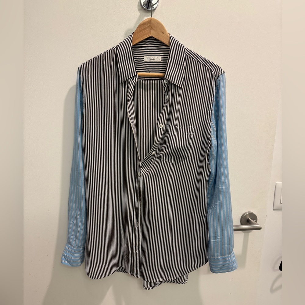 Equipment Femme Blue Striped Silk Shirt